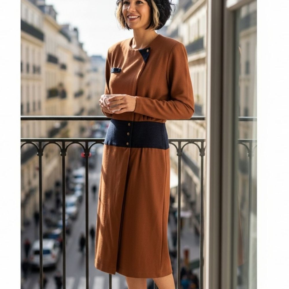 Vintage Claude Rap Paris Wool Long Sleeve Dress